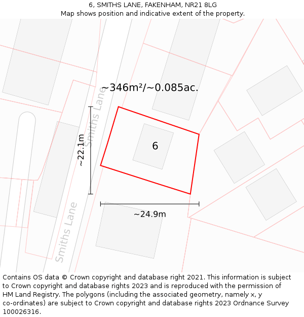 6, SMITHS LANE, FAKENHAM, NR21 8LG: Plot and title map