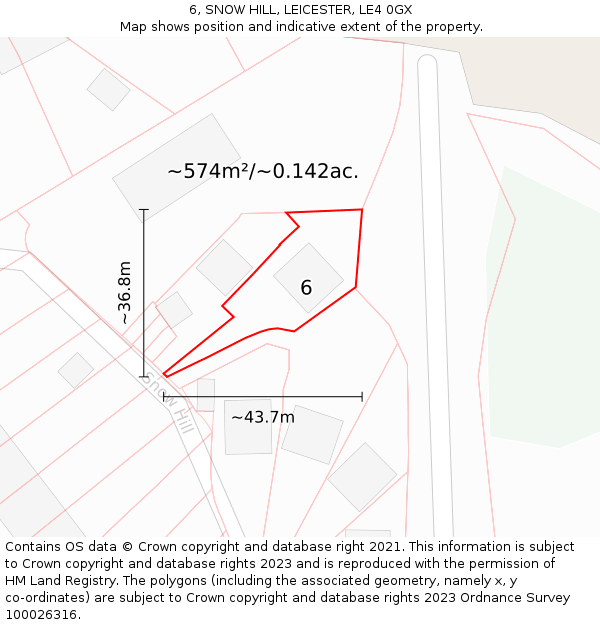 6, SNOW HILL, LEICESTER, LE4 0GX: Plot and title map