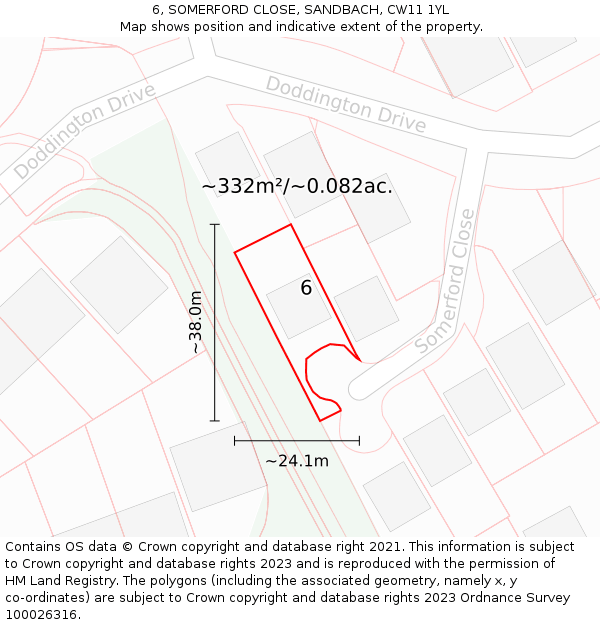 6, SOMERFORD CLOSE, SANDBACH, CW11 1YL: Plot and title map