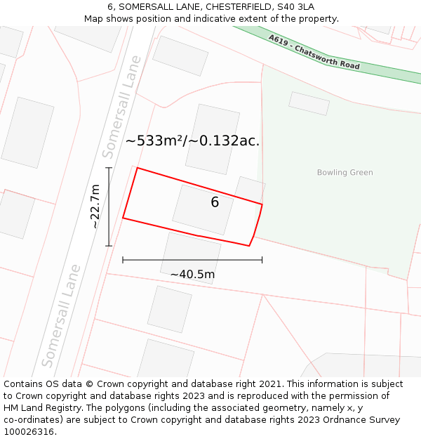 6, SOMERSALL LANE, CHESTERFIELD, S40 3LA: Plot and title map