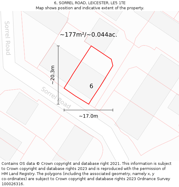 6, SORREL ROAD, LEICESTER, LE5 1TE: Plot and title map