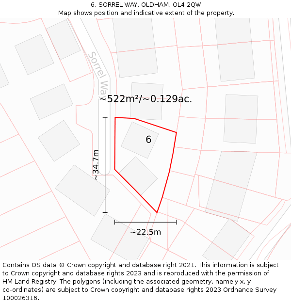 6, SORREL WAY, OLDHAM, OL4 2QW: Plot and title map