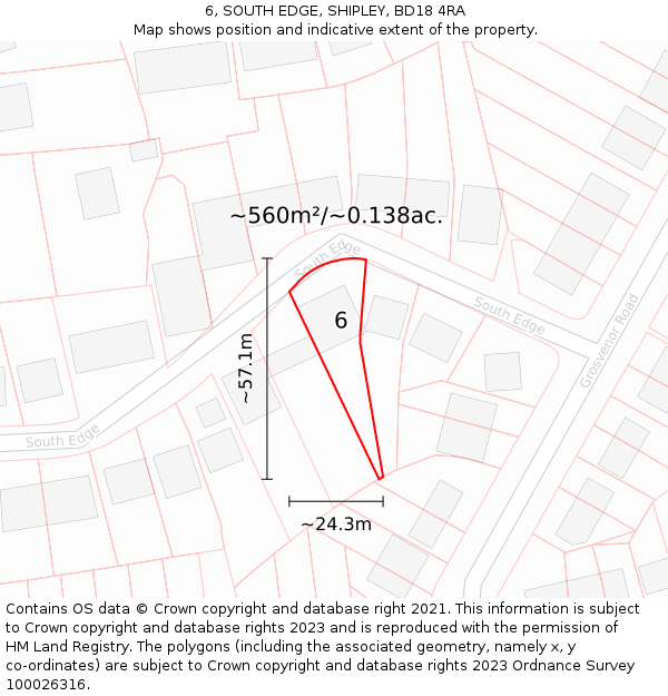 6, SOUTH EDGE, SHIPLEY, BD18 4RA: Plot and title map