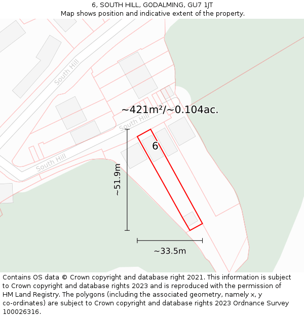 6, SOUTH HILL, GODALMING, GU7 1JT: Plot and title map