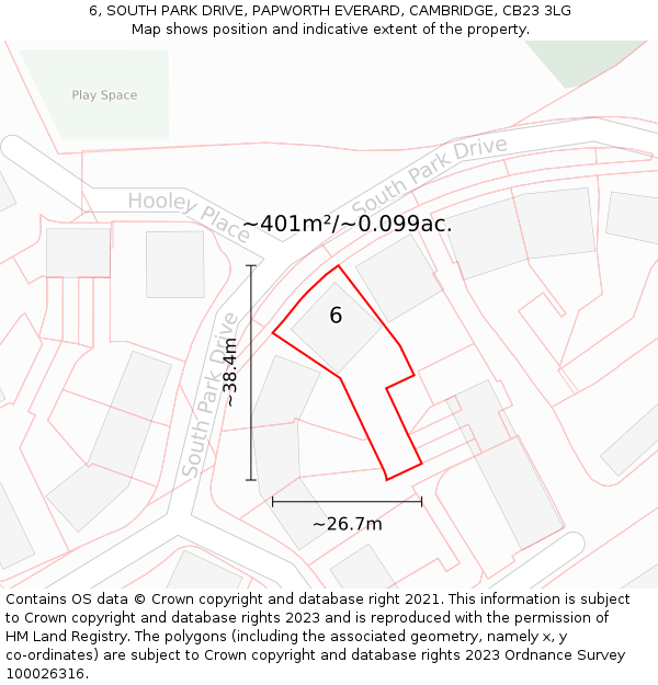 6, SOUTH PARK DRIVE, PAPWORTH EVERARD, CAMBRIDGE, CB23 3LG: Plot and title map