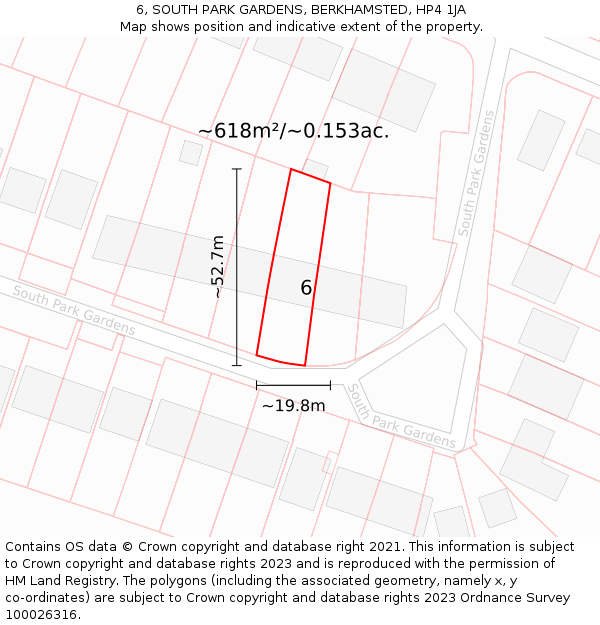 6, SOUTH PARK GARDENS, BERKHAMSTED, HP4 1JA: Plot and title map