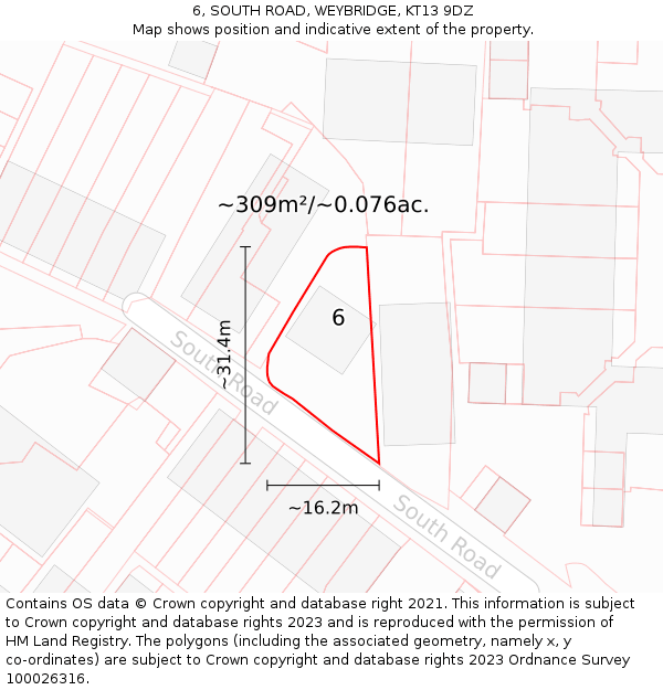 6, SOUTH ROAD, WEYBRIDGE, KT13 9DZ: Plot and title map