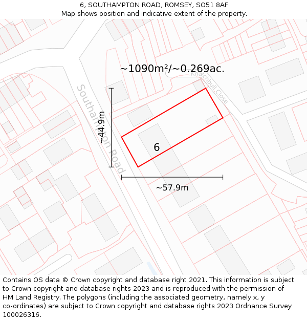 6, SOUTHAMPTON ROAD, ROMSEY, SO51 8AF: Plot and title map