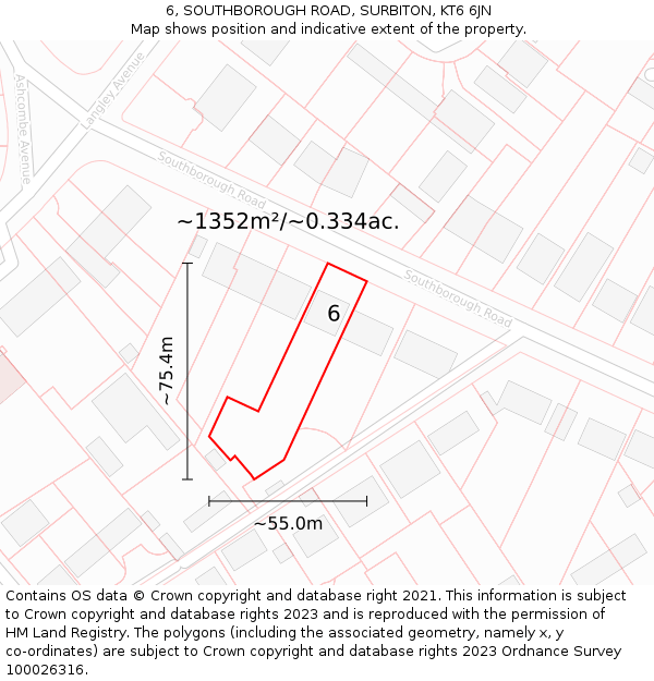 6, SOUTHBOROUGH ROAD, SURBITON, KT6 6JN: Plot and title map