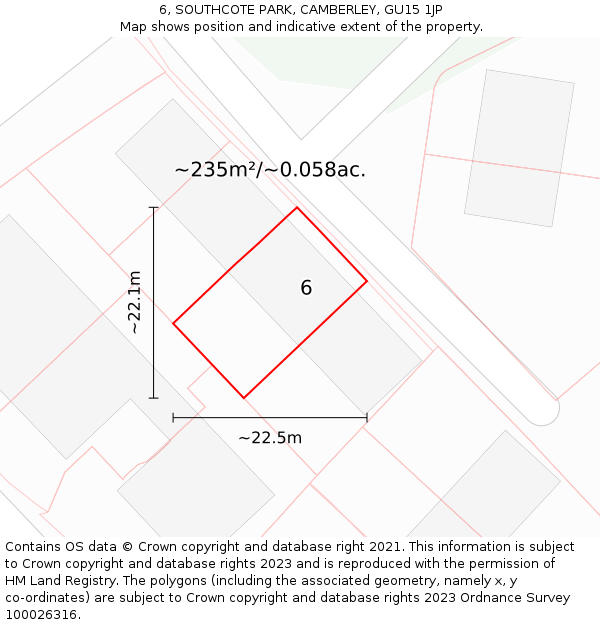 6, SOUTHCOTE PARK, CAMBERLEY, GU15 1JP: Plot and title map