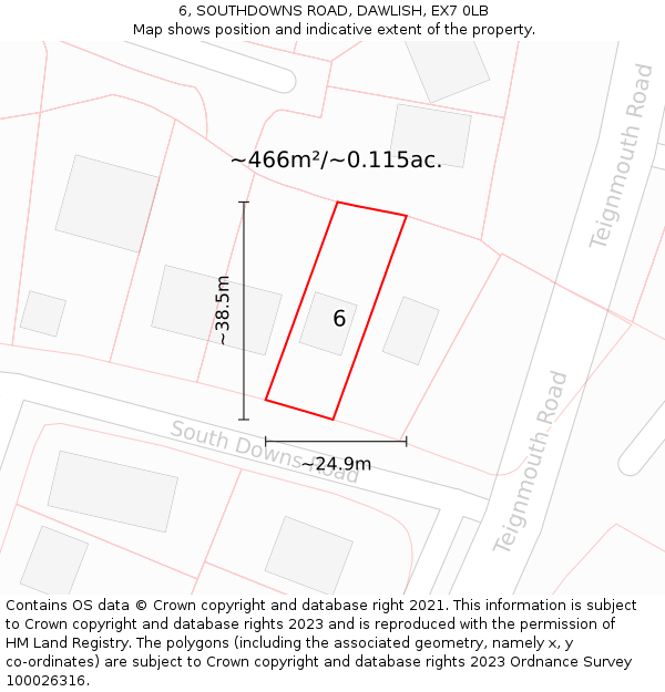 6, SOUTHDOWNS ROAD, DAWLISH, EX7 0LB: Plot and title map