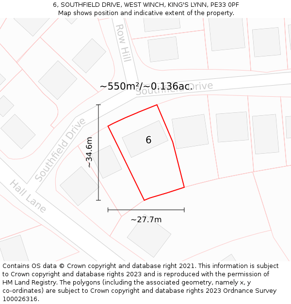 6, SOUTHFIELD DRIVE, WEST WINCH, KING'S LYNN, PE33 0PF: Plot and title map