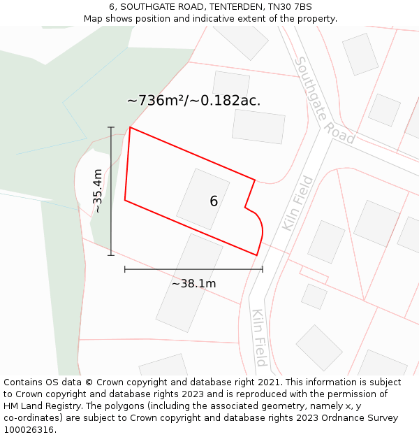6, SOUTHGATE ROAD, TENTERDEN, TN30 7BS: Plot and title map
