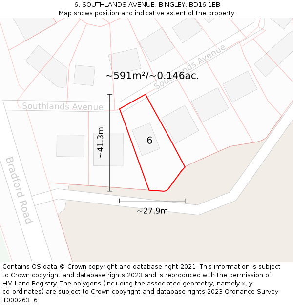 6, SOUTHLANDS AVENUE, BINGLEY, BD16 1EB: Plot and title map