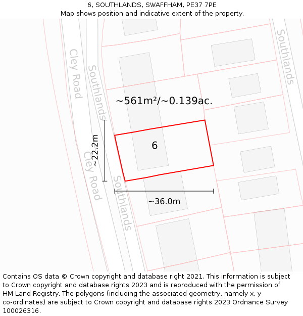 6, SOUTHLANDS, SWAFFHAM, PE37 7PE: Plot and title map