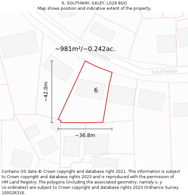 6, SOUTHWAY, ILKLEY, LS29 8QG: Plot and title map