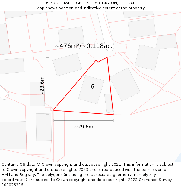 6, SOUTHWELL GREEN, DARLINGTON, DL1 2XE: Plot and title map