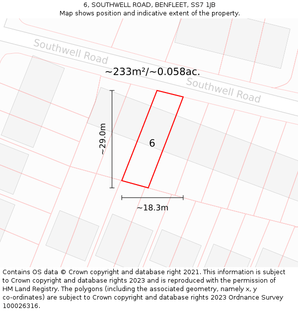 6, SOUTHWELL ROAD, BENFLEET, SS7 1JB: Plot and title map