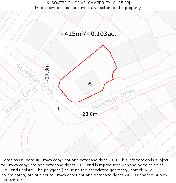 6, SOVEREIGN DRIVE, CAMBERLEY, GU15 1PJ: Plot and title map