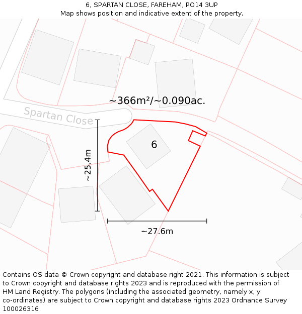 6, SPARTAN CLOSE, FAREHAM, PO14 3UP: Plot and title map