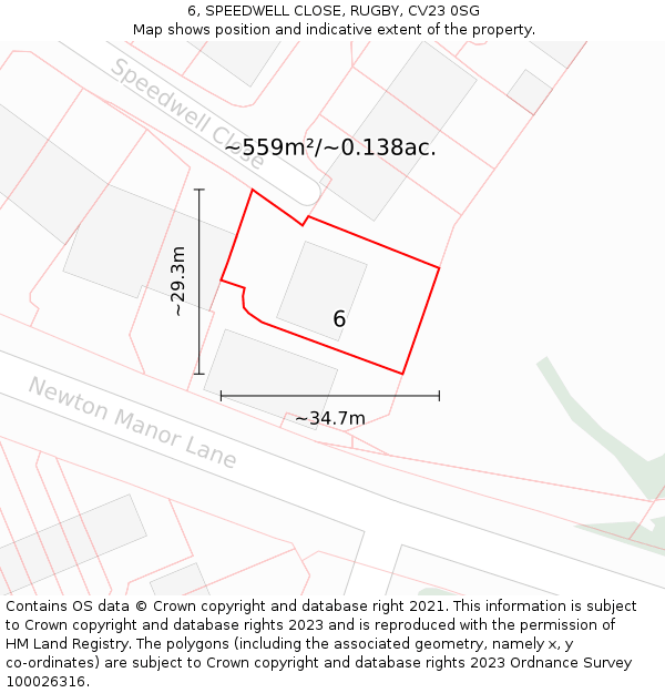 6, SPEEDWELL CLOSE, RUGBY, CV23 0SG: Plot and title map