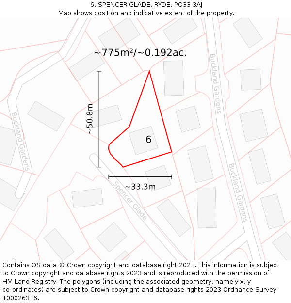 6, SPENCER GLADE, RYDE, PO33 3AJ: Plot and title map