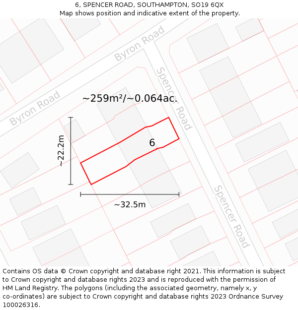 6, SPENCER ROAD, SOUTHAMPTON, SO19 6QX: Plot and title map