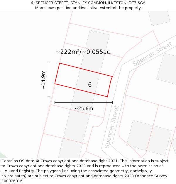 6, SPENCER STREET, STANLEY COMMON, ILKESTON, DE7 6GA: Plot and title map