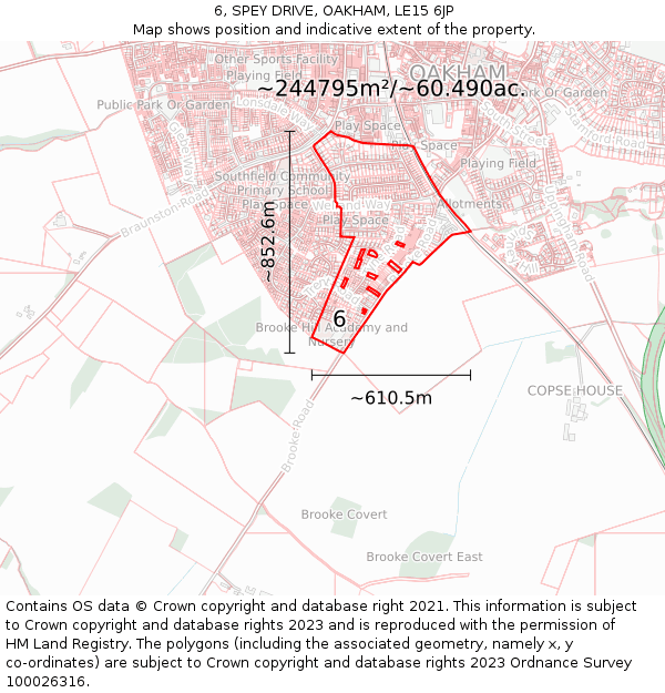 6, SPEY DRIVE, OAKHAM, LE15 6JP: Plot and title map