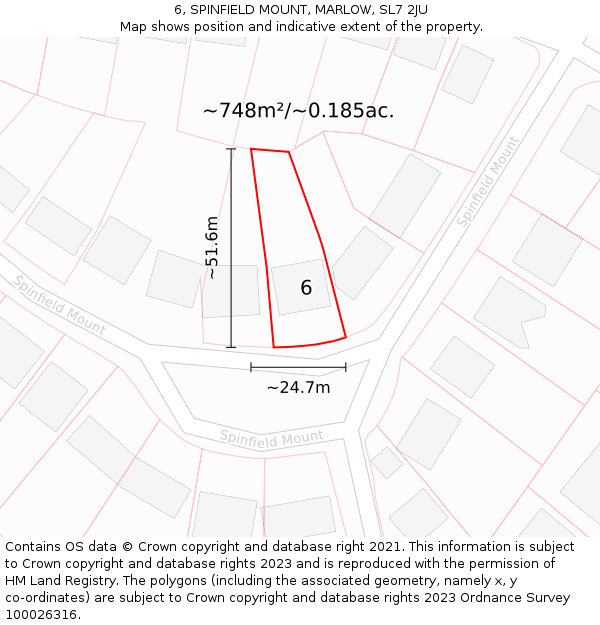 6, SPINFIELD MOUNT, MARLOW, SL7 2JU: Plot and title map