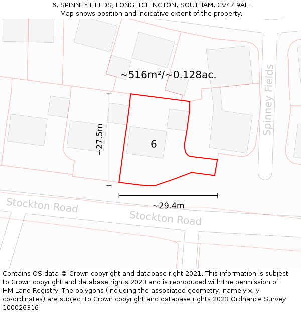 6, SPINNEY FIELDS, LONG ITCHINGTON, SOUTHAM, CV47 9AH: Plot and title map