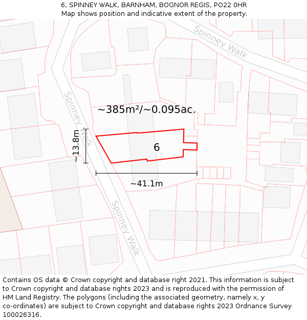 6, SPINNEY WALK, BARNHAM, BOGNOR REGIS, PO22 0HR: Plot and title map