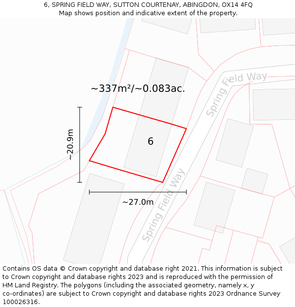 6, SPRING FIELD WAY, SUTTON COURTENAY, ABINGDON, OX14 4FQ: Plot and title map