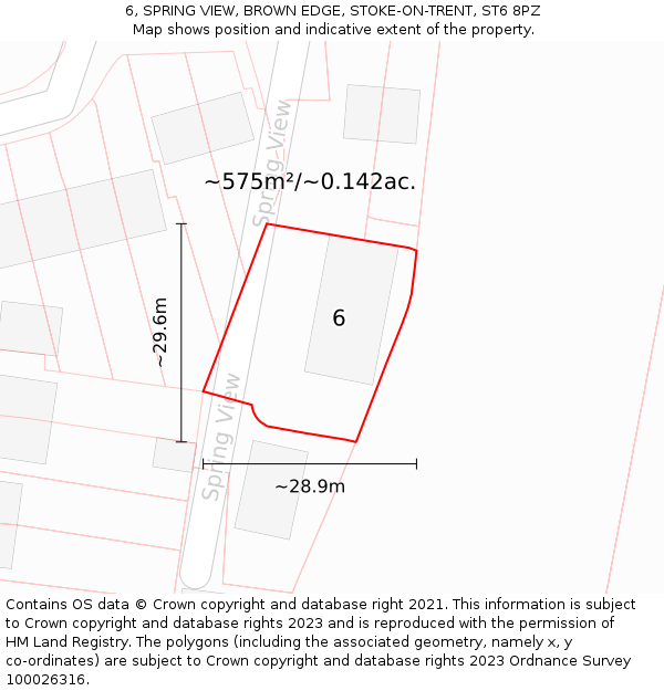 6, SPRING VIEW, BROWN EDGE, STOKE-ON-TRENT, ST6 8PZ: Plot and title map