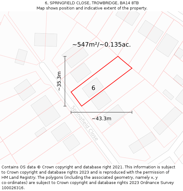 6, SPRINGFIELD CLOSE, TROWBRIDGE, BA14 8TB: Plot and title map