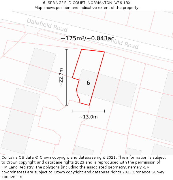 6, SPRINGFIELD COURT, NORMANTON, WF6 1BX: Plot and title map