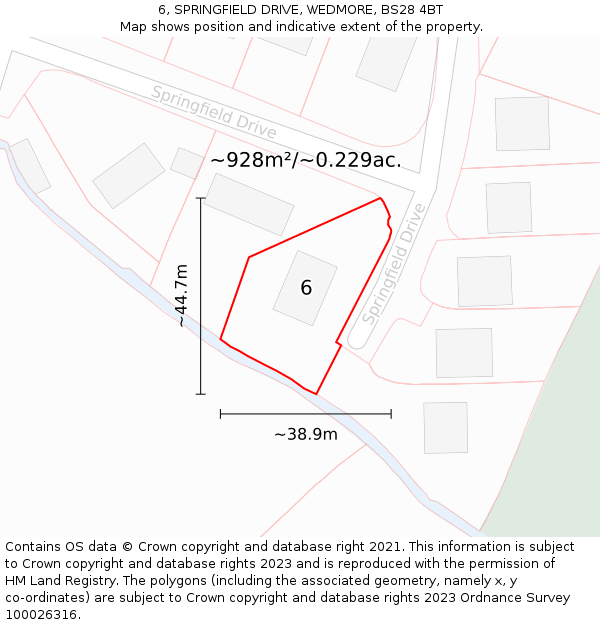 6, SPRINGFIELD DRIVE, WEDMORE, BS28 4BT: Plot and title map