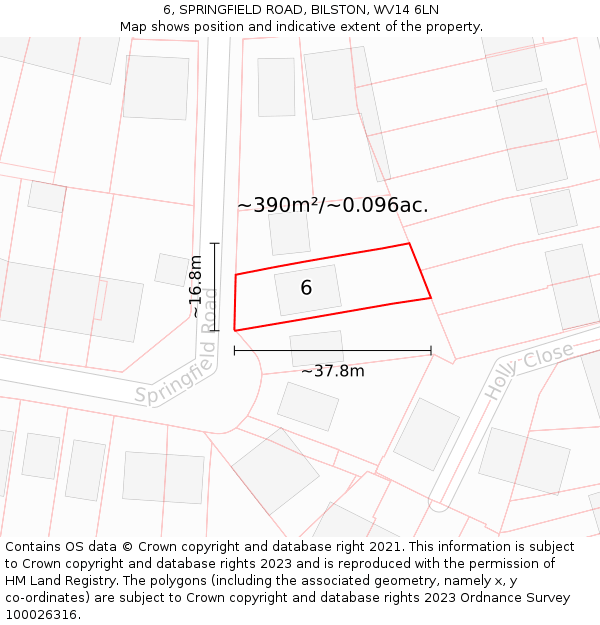 6, SPRINGFIELD ROAD, BILSTON, WV14 6LN: Plot and title map