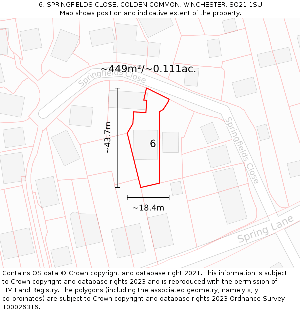 6, SPRINGFIELDS CLOSE, COLDEN COMMON, WINCHESTER, SO21 1SU: Plot and title map