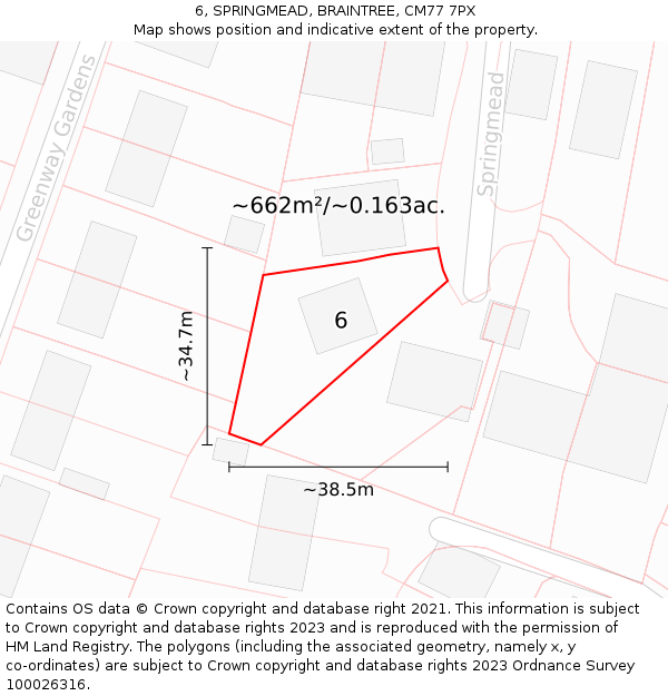 6, SPRINGMEAD, BRAINTREE, CM77 7PX: Plot and title map