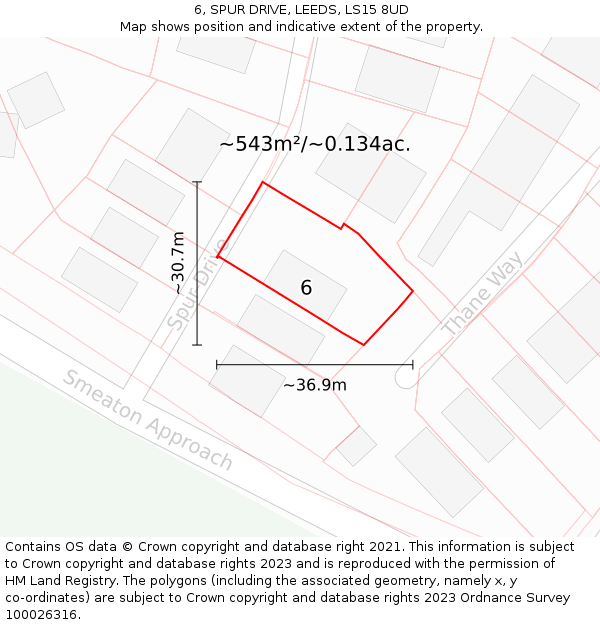6, SPUR DRIVE, LEEDS, LS15 8UD: Plot and title map