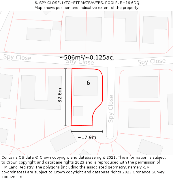 6, SPY CLOSE, LYTCHETT MATRAVERS, POOLE, BH16 6DQ: Plot and title map