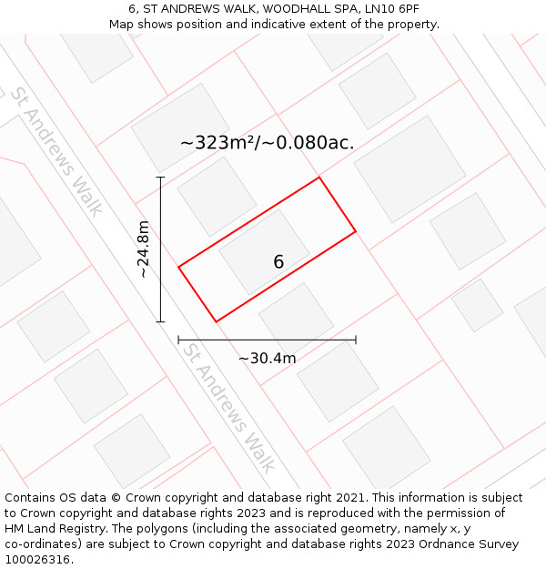 6, ST ANDREWS WALK, WOODHALL SPA, LN10 6PF: Plot and title map