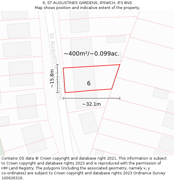 6, ST AUGUSTINES GARDENS, IPSWICH, IP3 8NS: Plot and title map