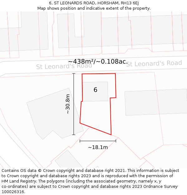 6, ST LEONARDS ROAD, HORSHAM, RH13 6EJ: Plot and title map