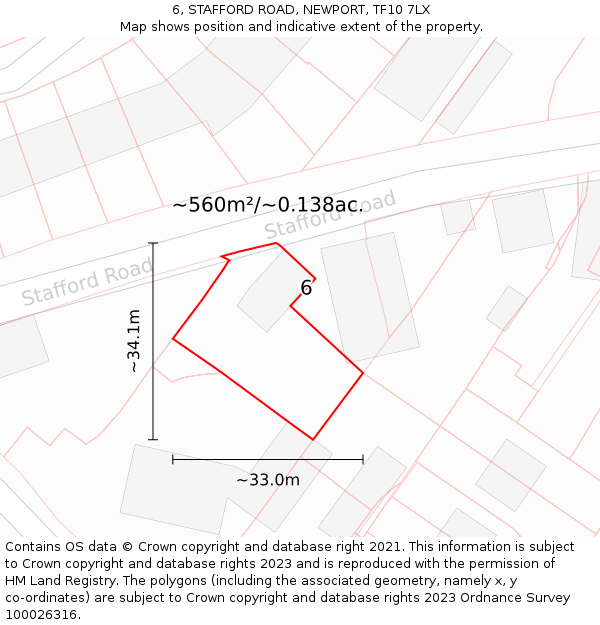 6, STAFFORD ROAD, NEWPORT, TF10 7LX: Plot and title map