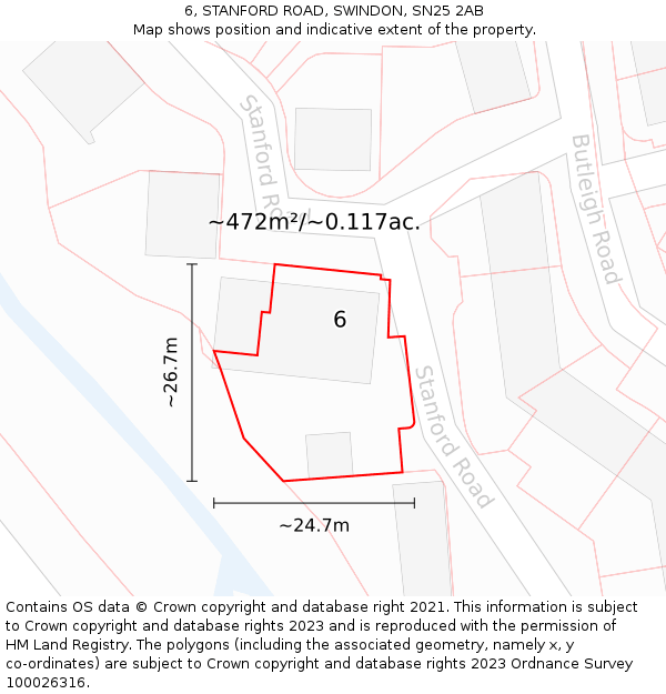 6, STANFORD ROAD, SWINDON, SN25 2AB: Plot and title map
