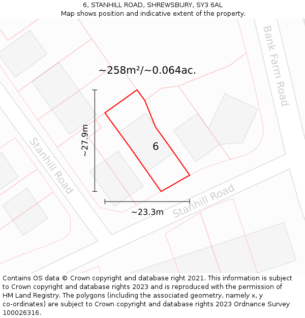 6, STANHILL ROAD, SHREWSBURY, SY3 6AL: Plot and title map