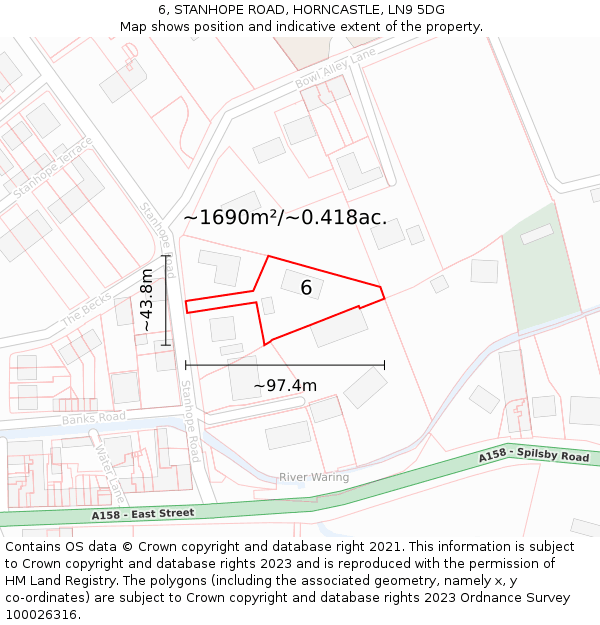 6, STANHOPE ROAD, HORNCASTLE, LN9 5DG: Plot and title map