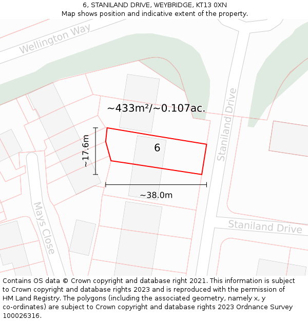 6, STANILAND DRIVE, WEYBRIDGE, KT13 0XN: Plot and title map